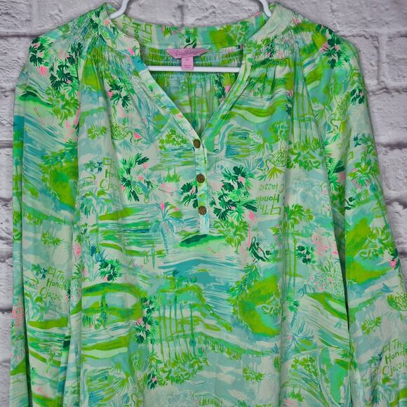 Lilly Pulitzer Elsa Silk Top The Honda Classic Golf Print Green XS 41773 Rare. - Picture 5 of 12